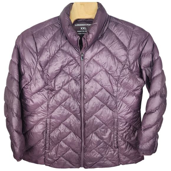London Fog Purple Lightweight Womens 2XL Down Packable Puffer Jacket Zip No Hood - Picture 1 of 4